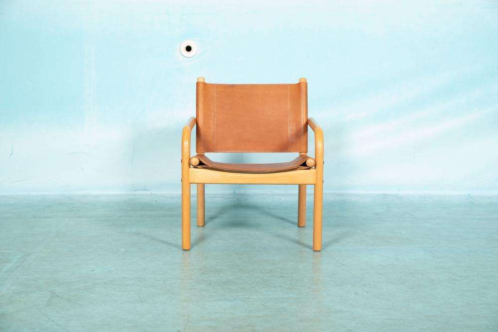Deense Safari Fauteuil Beukenhout Leer Jaren 1970 photo 1393.0
