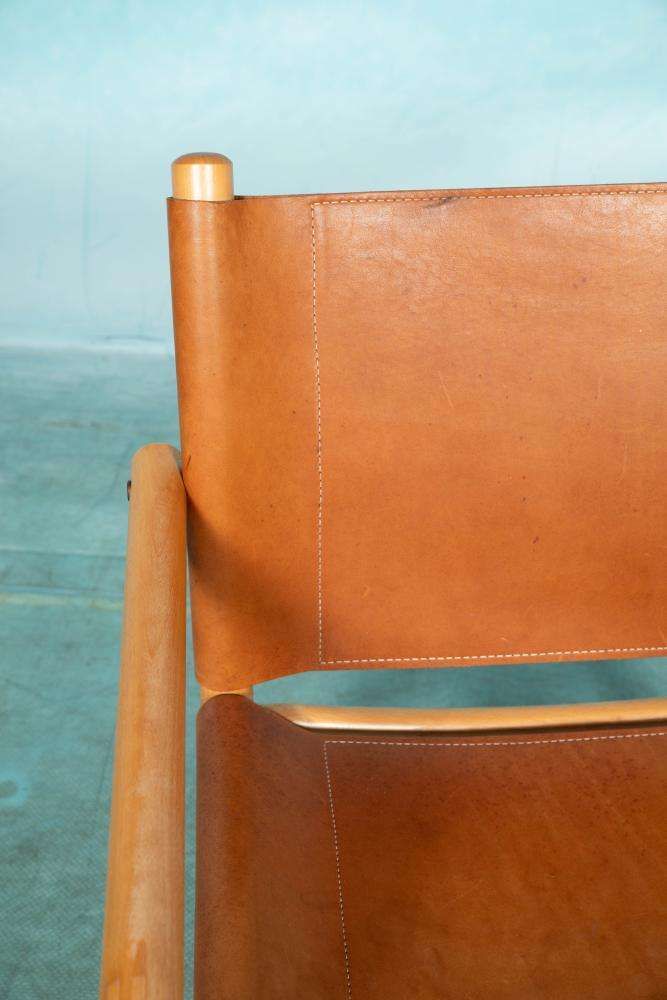 Deense Safari Fauteuil Beukenhout Leer Jaren 1970 photo vinterior