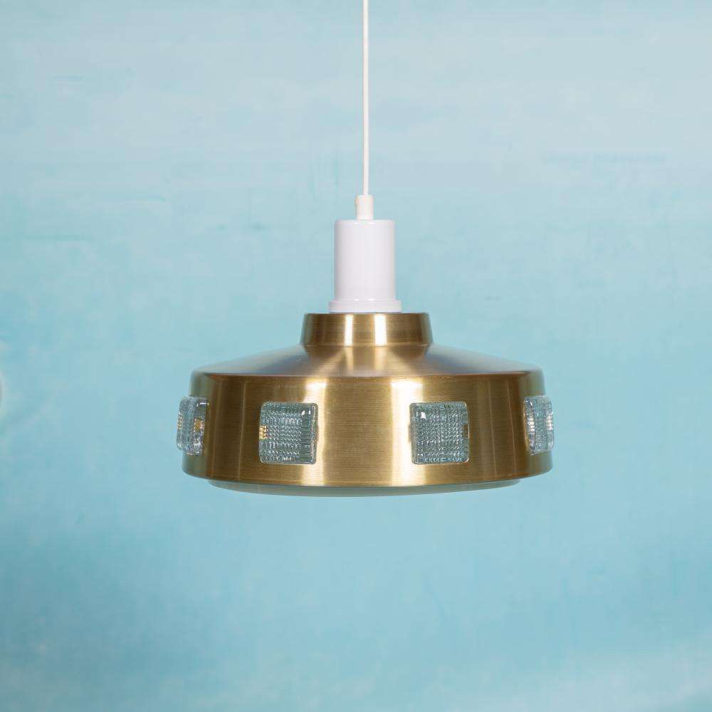 Space Age Hanglamp Jaren 60/70, Glas Messing Retro Hanglamp