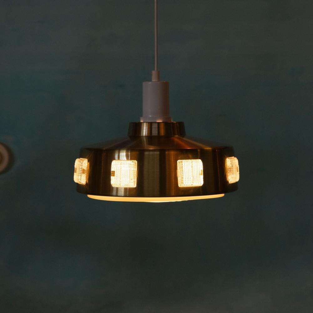 photo vinterior Space Age Hanglamp Jaren 60/70, Glas Messing Retro Hanglamp
