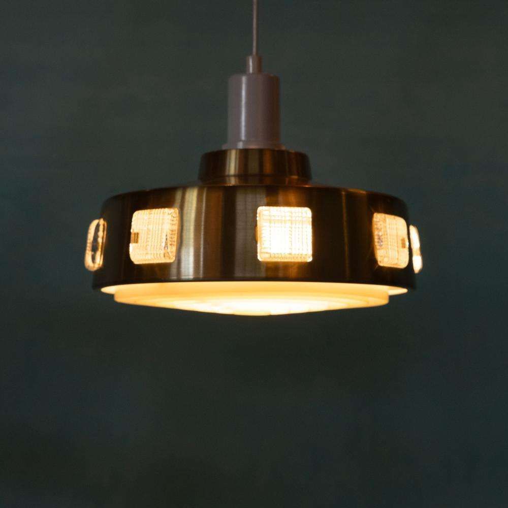 photo vintage Space Age Hanglamp Jaren 60/70, Glas Messing Retro Hanglamp