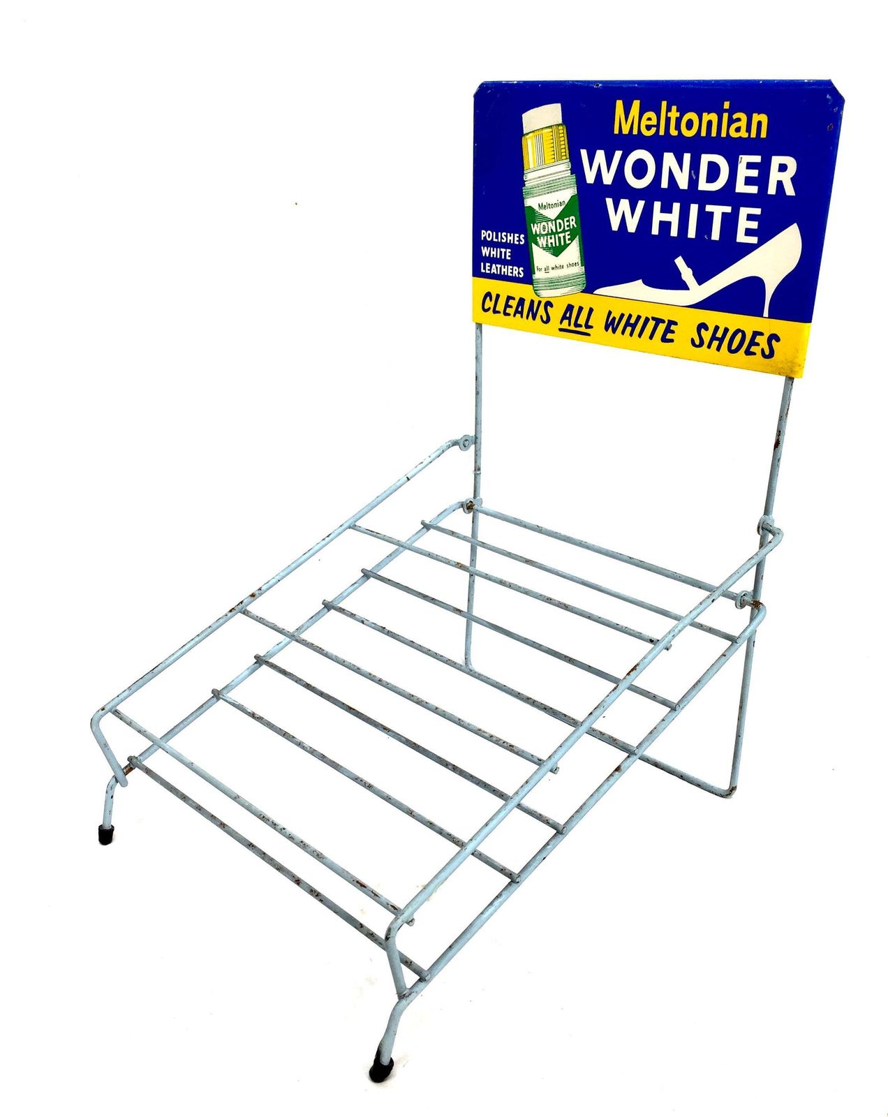 Antique Advertising Shop Counter Display Stand Meltonian Polish Metal Sign 1950s photo for sale