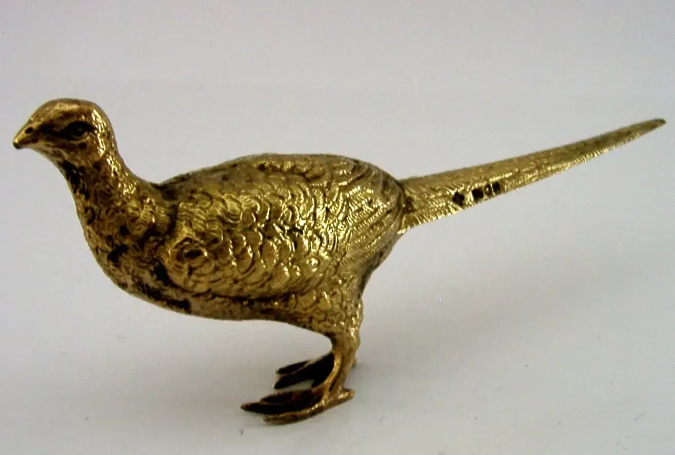 5 Inch Sterling Zilveren Verguld Gouden Fazant Vogelfiguur 1994 Engels Schieten photo Kunst