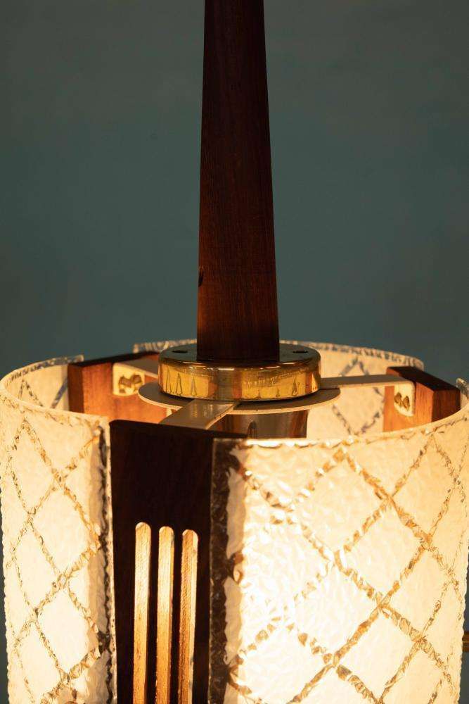 photo buy Vintage Chic Pendant Lamp From The 1960s, Teak, Glass, And Brass.