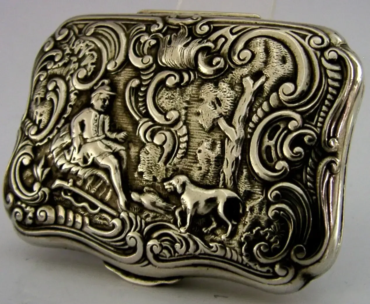 Boîte de chasse au faisan en argent massif, importation française d'époque, 54 g, vers 1900 photo furniture