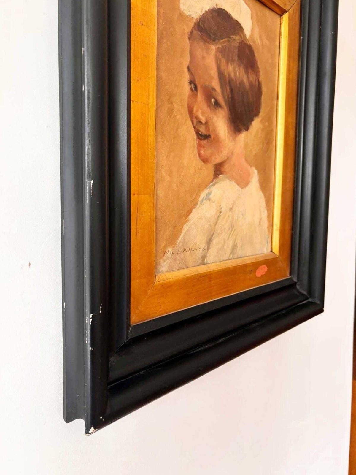 French Signed Lahaye Oil Painting, Portrait Of Young Girl, Antique French Art, Original Framed Oil On Board photo buy