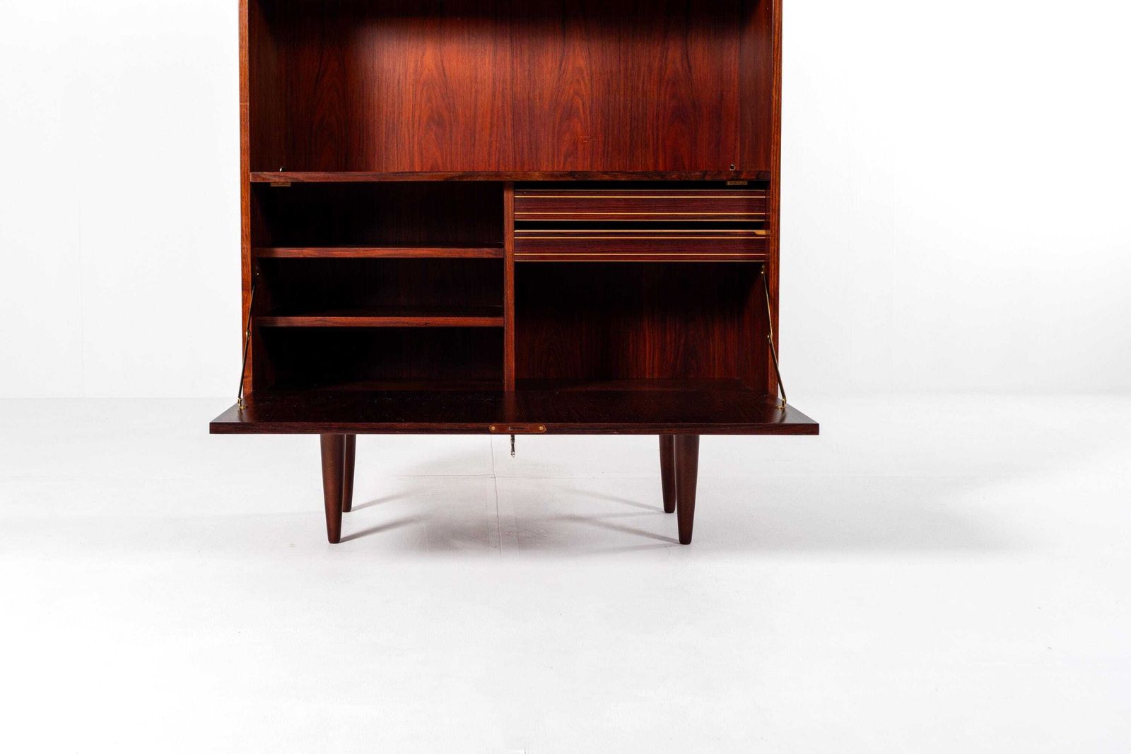 Danish Mid Century Rosewood Bookcase Cabinet With Drop Down Compartment, 1960s photo vinterior