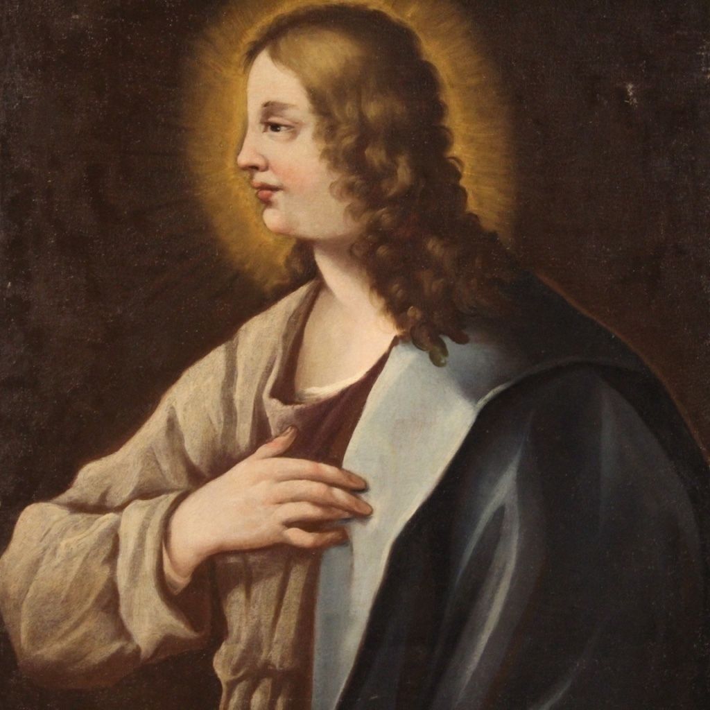 Antique Religious Painting Saint From The 18th Century