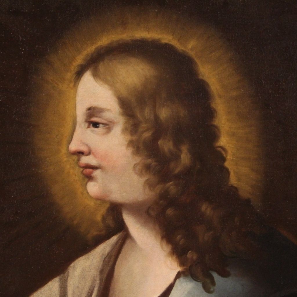 Antiek religieus schilderij van een heilige, 18e eeuw photo vinterior