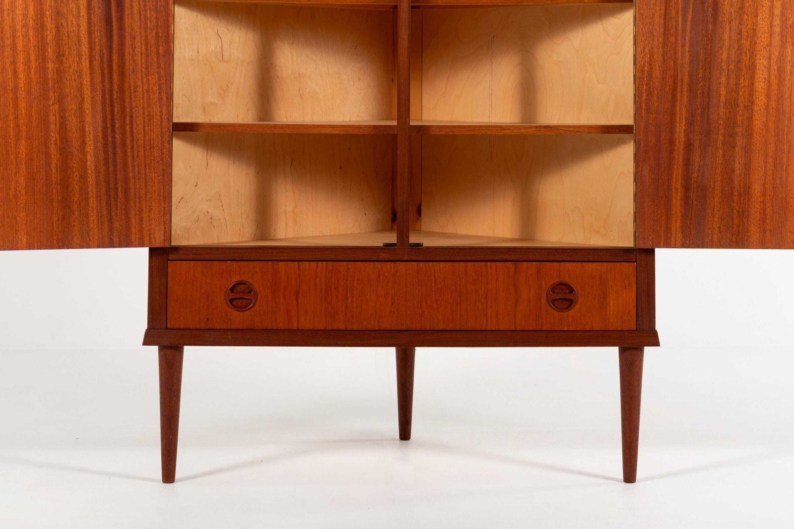 photo for sale Mid Century Danish Teak Corner Cabinet With Drawer, 1960s