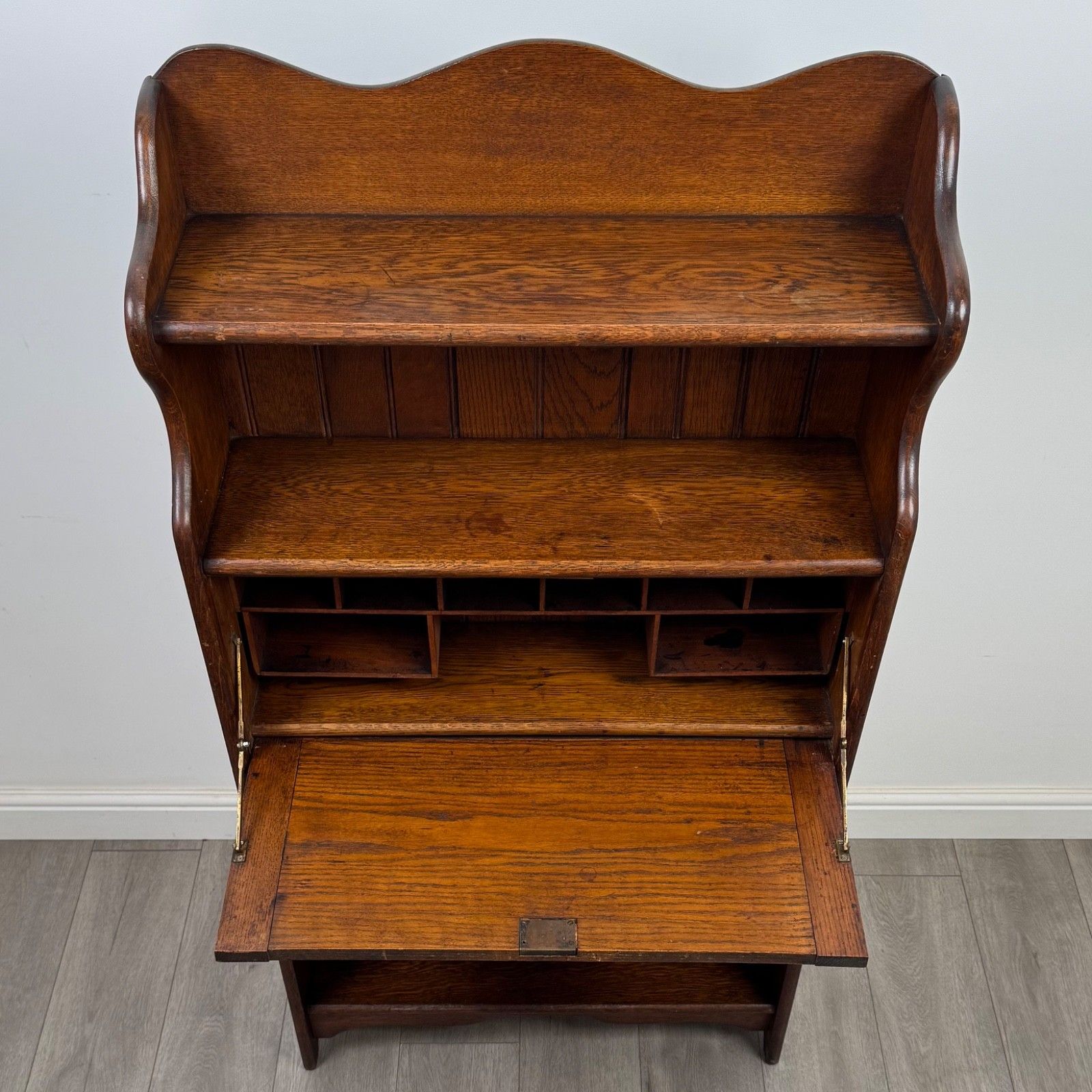 495.0 Antique 20th Century Narrow Edwardian Bureau In Oak ( Af 5604 ) photo