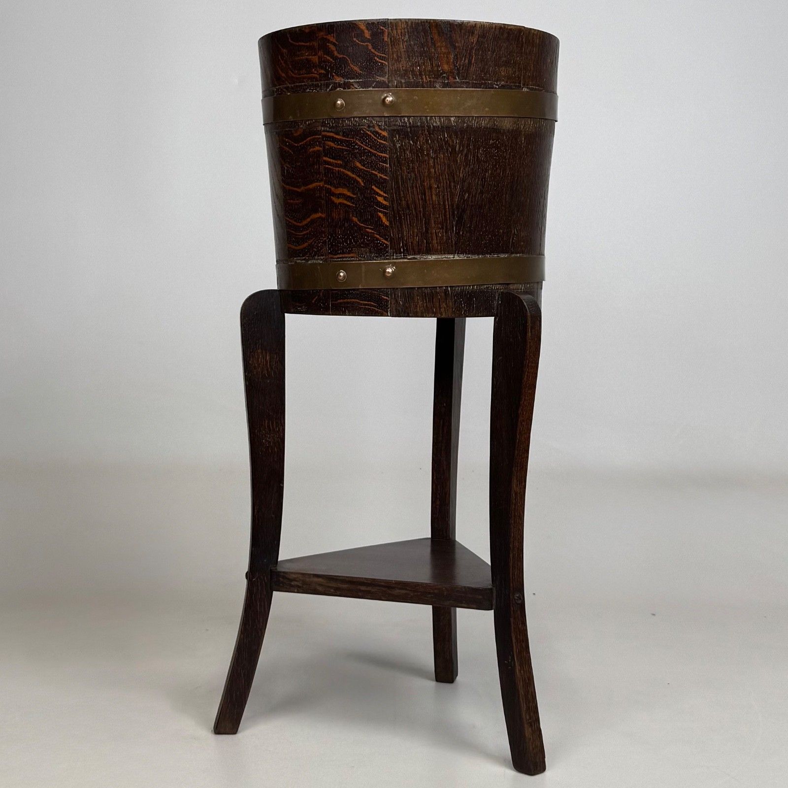 Antique 20th Century Small Barrel Plant Stand In Oak ( Af 5644 ) photo furniture