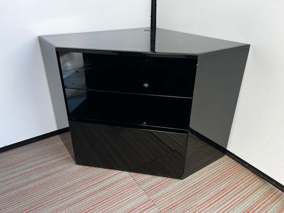 Bespoke Black Lacquered Corner Tv Unit Designed By R.B And Manufactured By Reflex (Italy) photo for sale