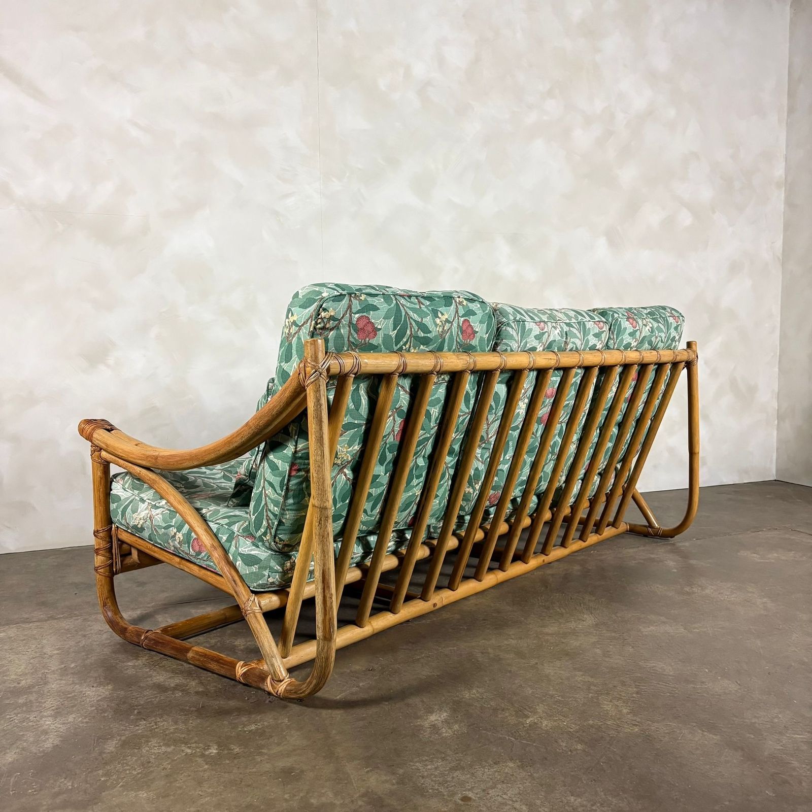 Mid Century Angraves Of Leicester Three Seater Sofa Invincible William Morris Bamboo Retro Mcm photo vinterior