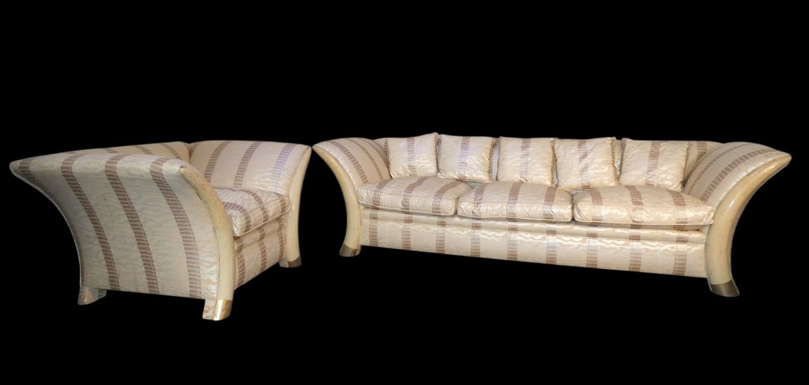 Colonial Style Sofa And Armchair With Saber Shaped Resin Feet, Italy, 1970s, Set Of 2