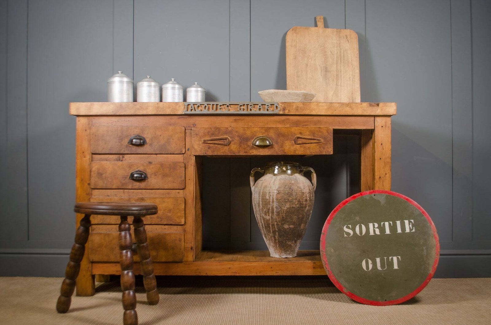 Antique Reclaimed French Blacksmiths Oak Workbench Kitchen Island