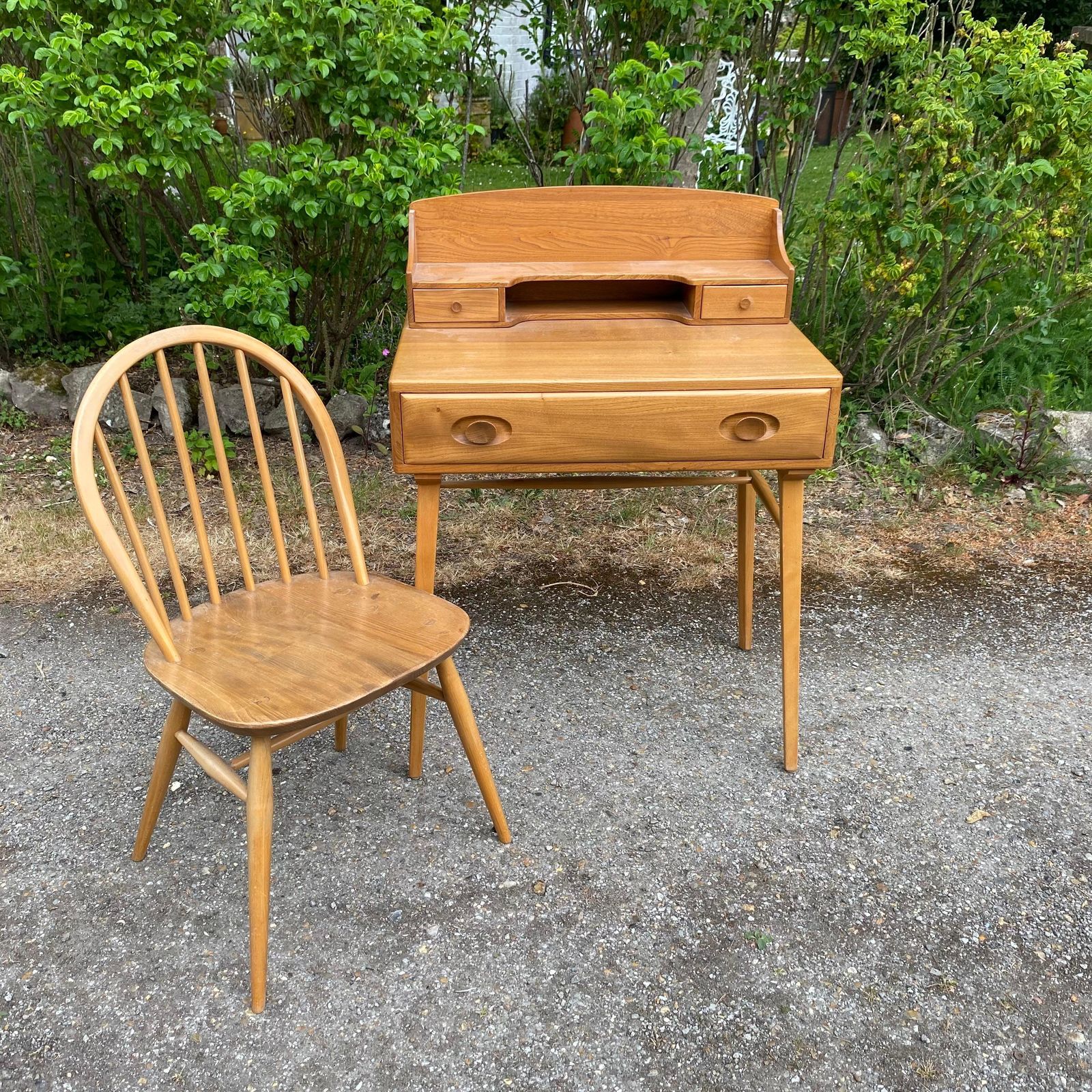 1970's G Plan Blonde Teak Desk And Matching Quaker Chair photo 1061.0