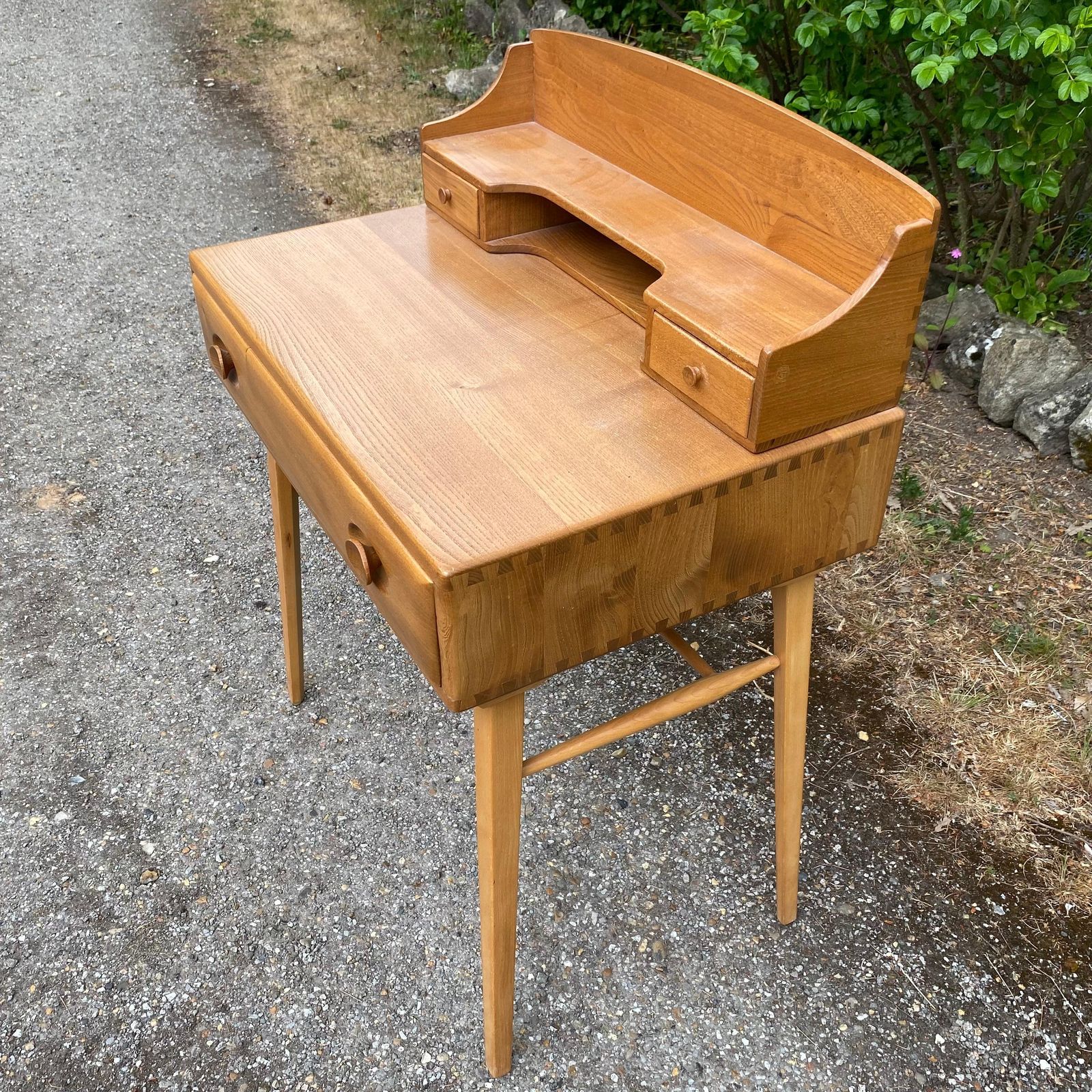 photo furniture 1970's G Plan Blonde Teak Desk And Matching Quaker Chair
