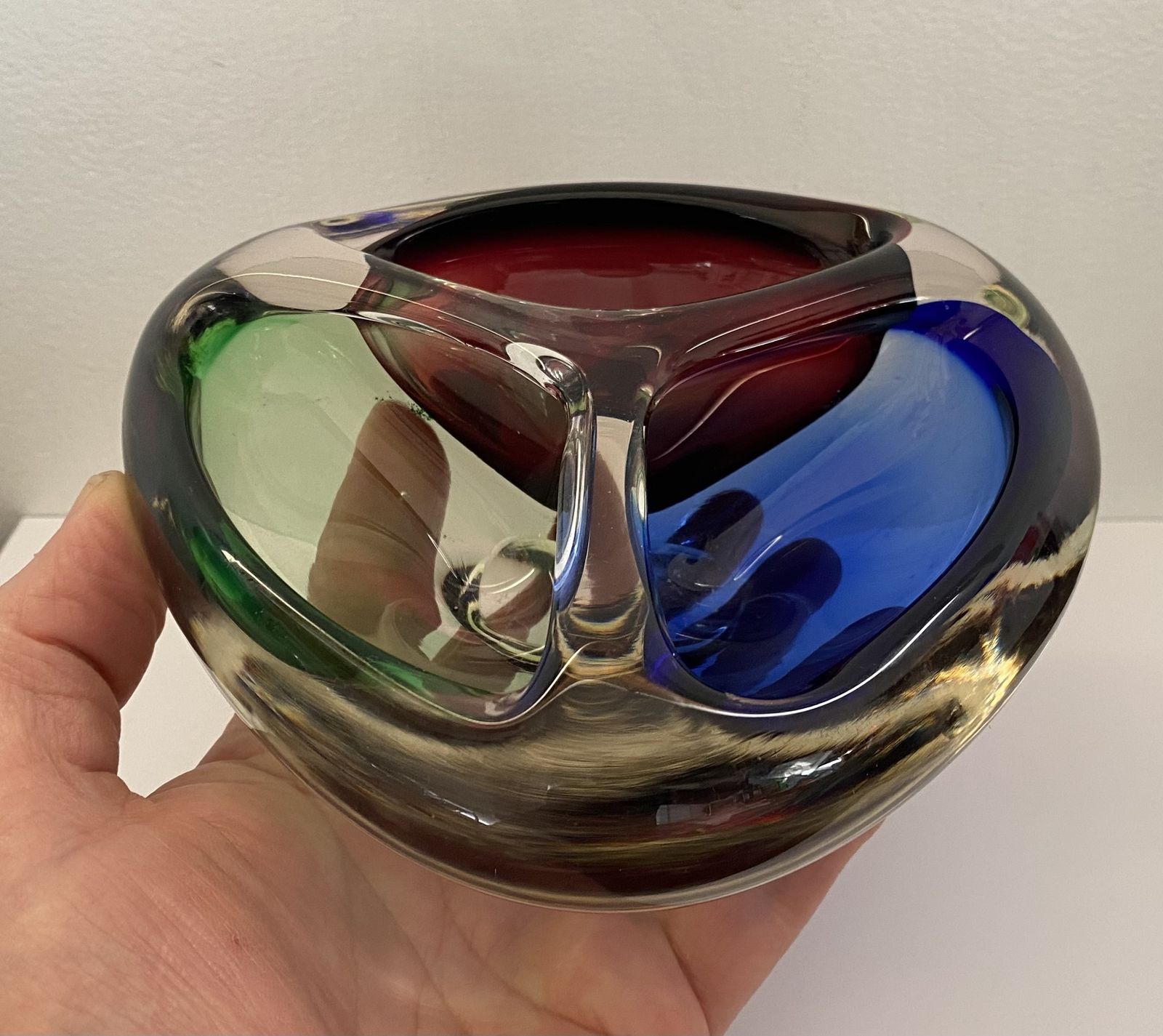 photo vinterior Vintage, Josef Rozinek, Bohemian Three Compartment Glass Bowl, C.1960