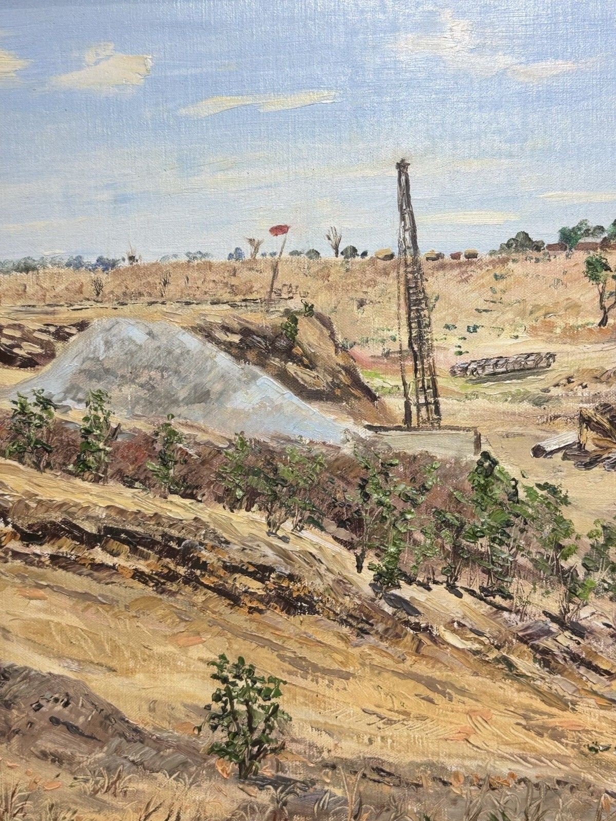 21stc South African Blantyre Gold Mining Operation In Landscape Oil Painting photo vintage