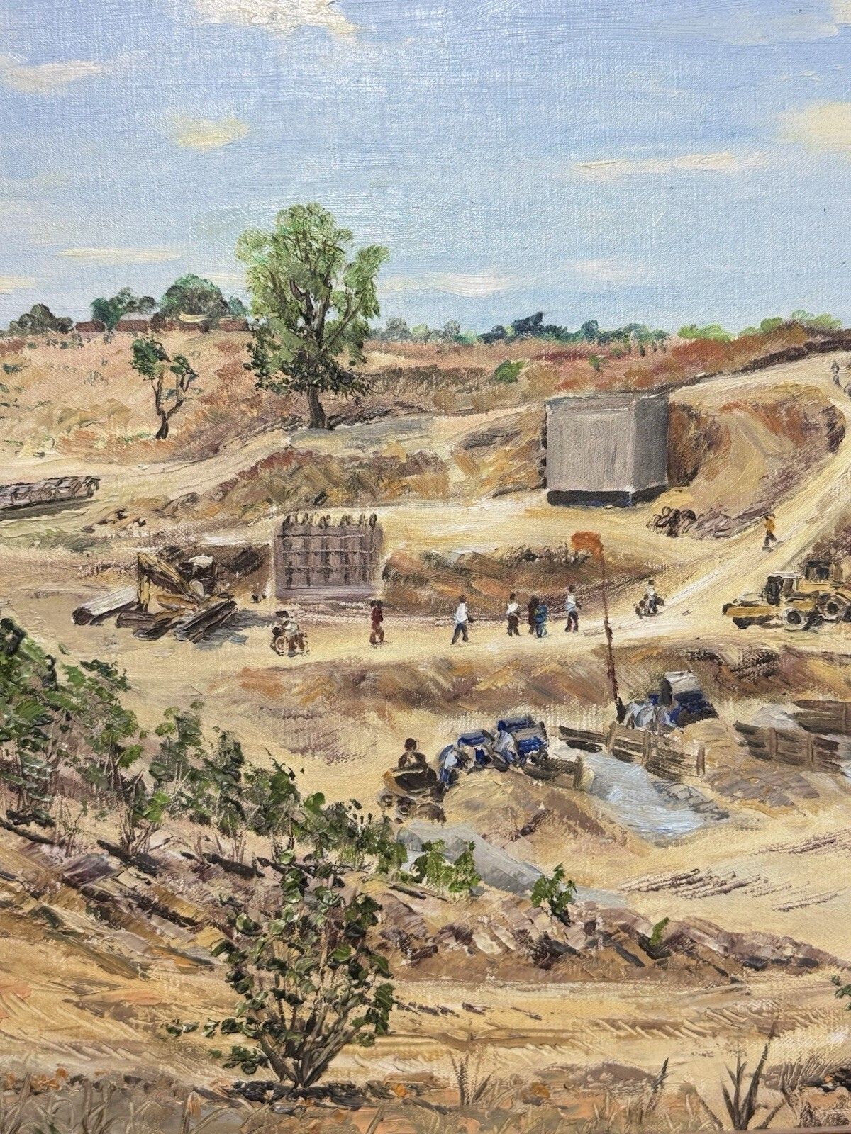 photo vintage 21stc South African Blantyre Gold Mining Operation In Landscape Oil Painting