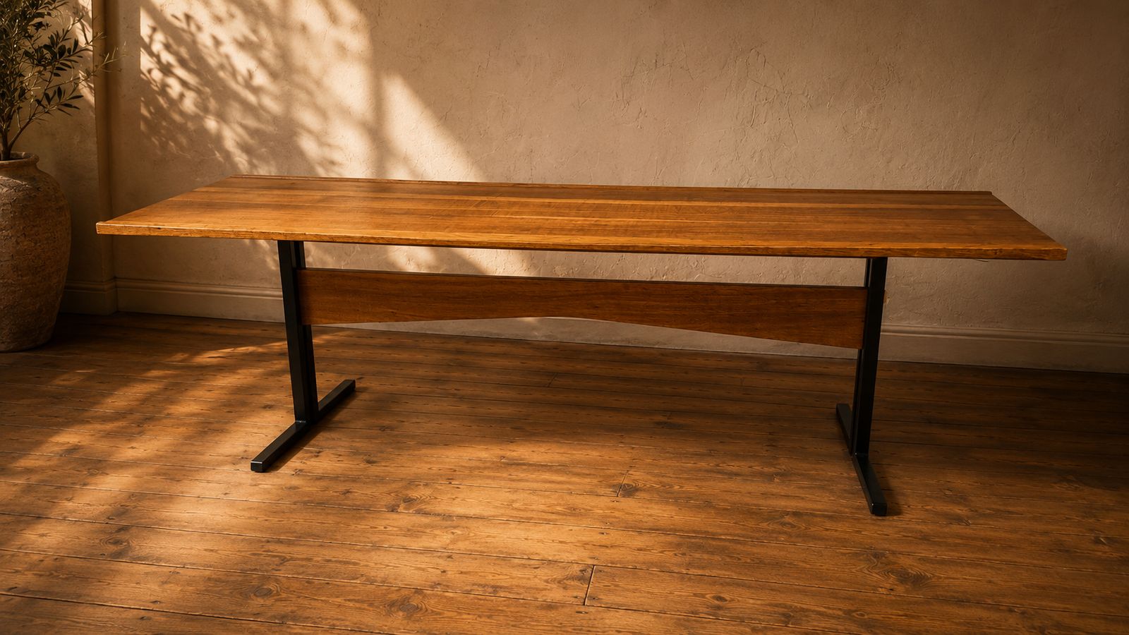 Vintage Rectangular Coffee Table With Wooden Top And Black Metal Base, 1960s. photo for sale