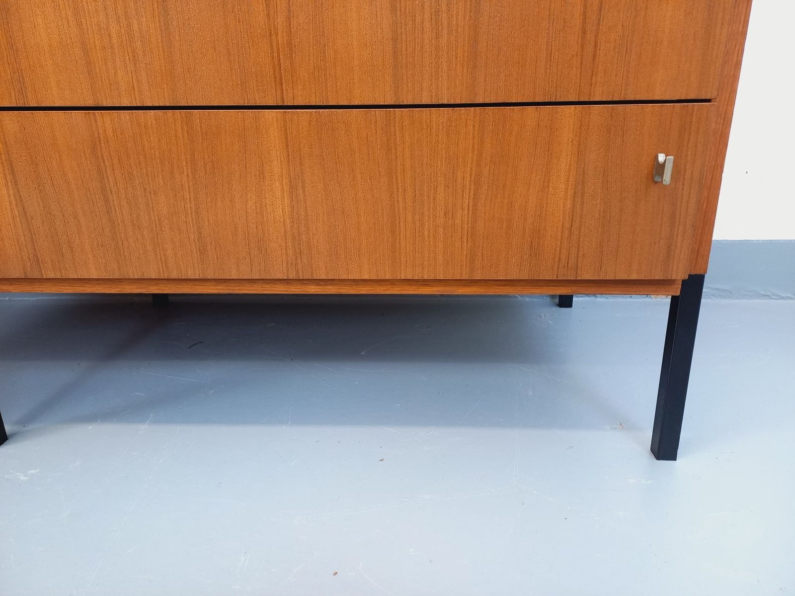 Furniture Small Modernist Sideboard By Arp Minvielle In Teak And Black Metal photo