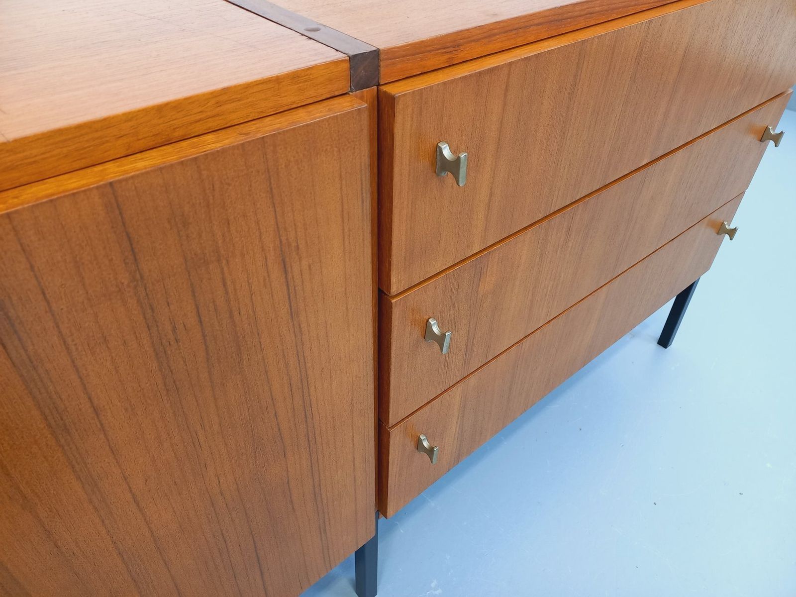 1074.0 Small Modernist Sideboard By Arp Minvielle In Teak And Black Metal photo