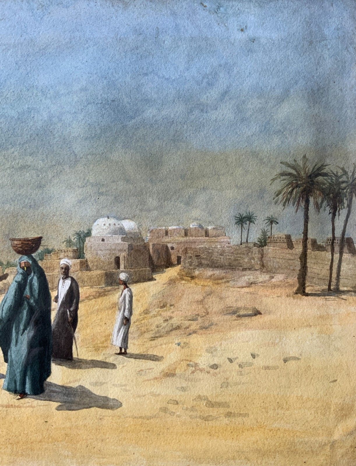 Early 20th Century Antique Arabian Landscape Watercolour & Gouache Painting photo for sale