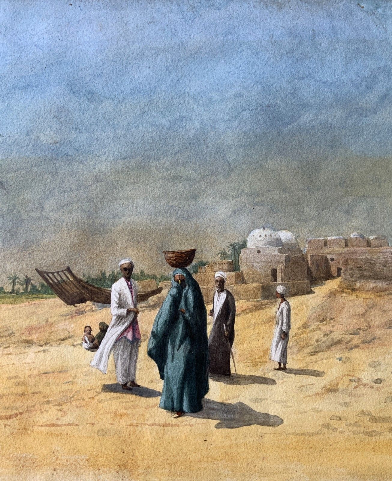 Early 20th Century Antique Arabian Landscape Watercolour & Gouache Painting photo Art