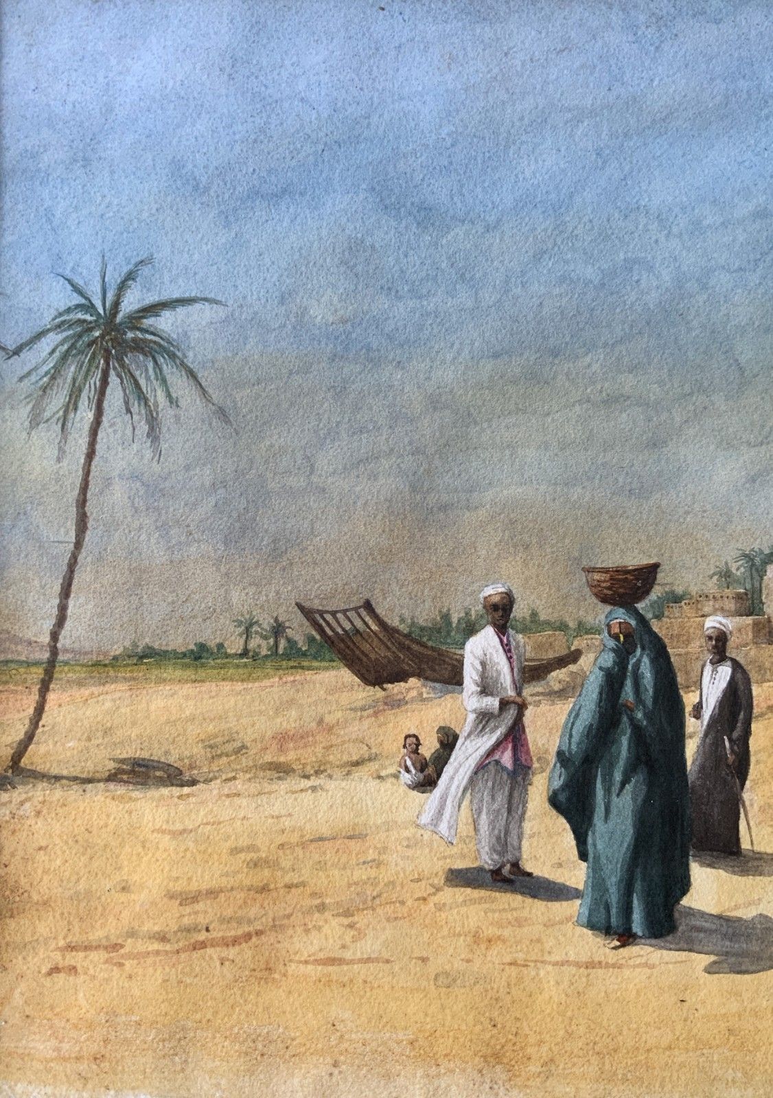 Early 20th Century Antique Arabian Landscape Watercolour & Gouache Painting photo 289.0