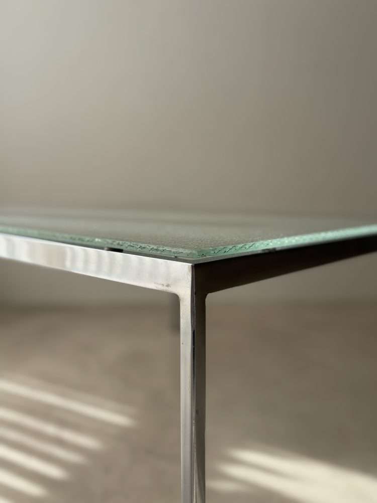 Stainless Steel Coffee Table With Wire Glass, Minimalist 1960s photo for sale