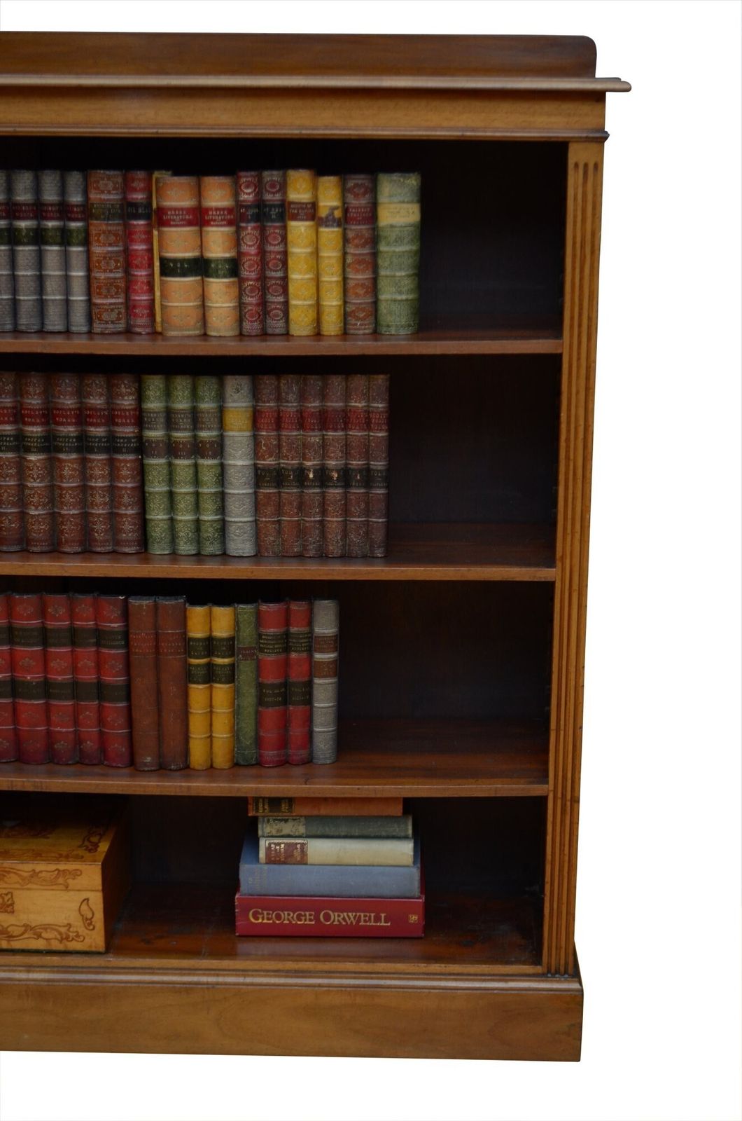 969.0 English Edwardian Walnut Open Bookcase C1900s. photo