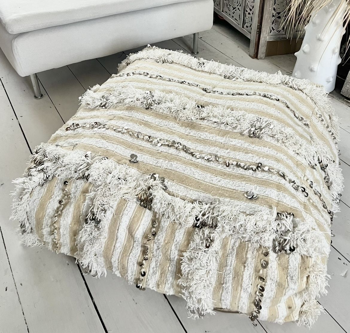Moroccan Handira Pouf Xl Vintage Berber Carpet Pouf Handmade Pouf Ottoman Square Pouf