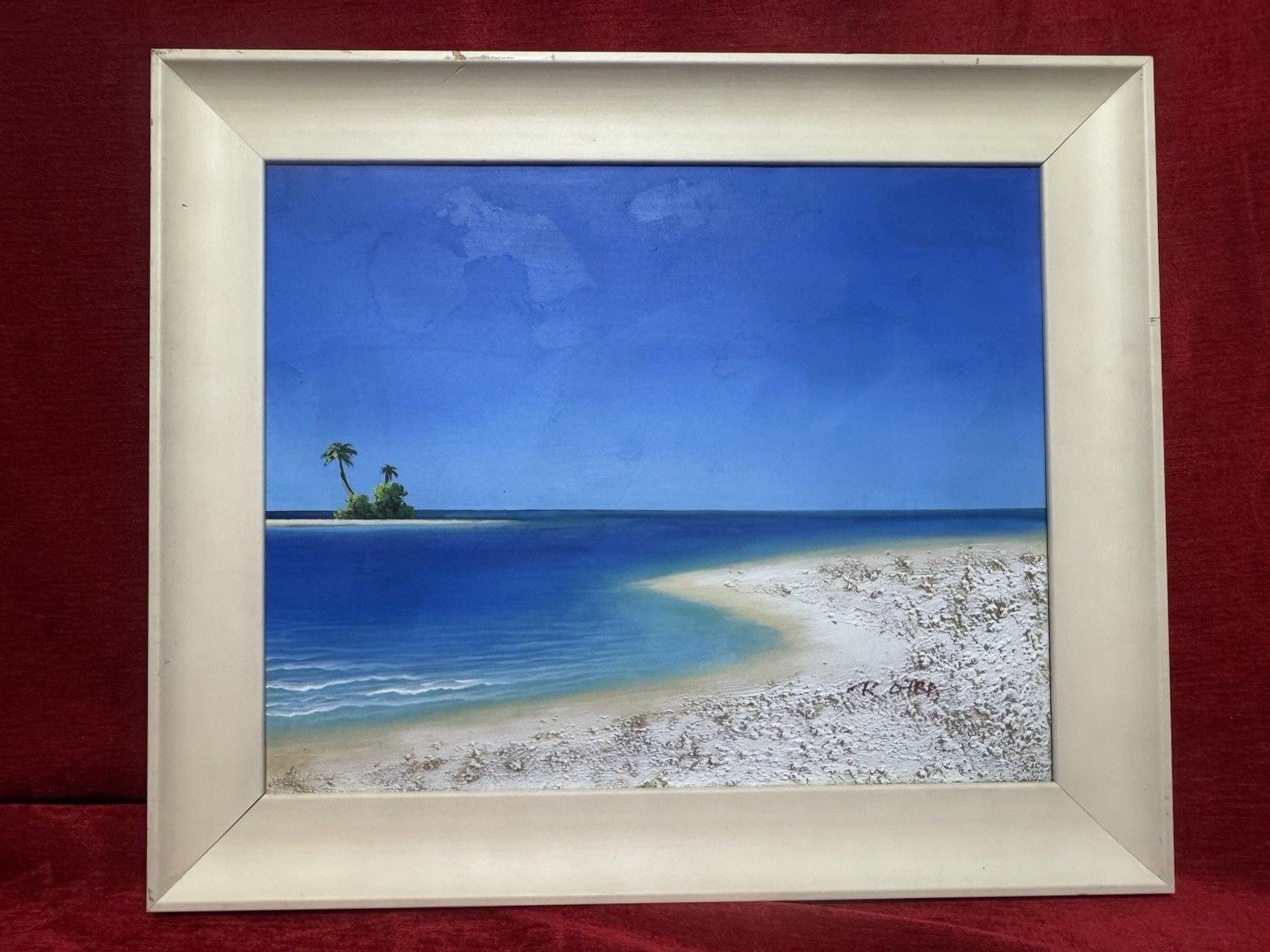 Pair Tropical Paradise Island Beach Scene Oil Paintings Manner Of Henderson Cisz photo for sale