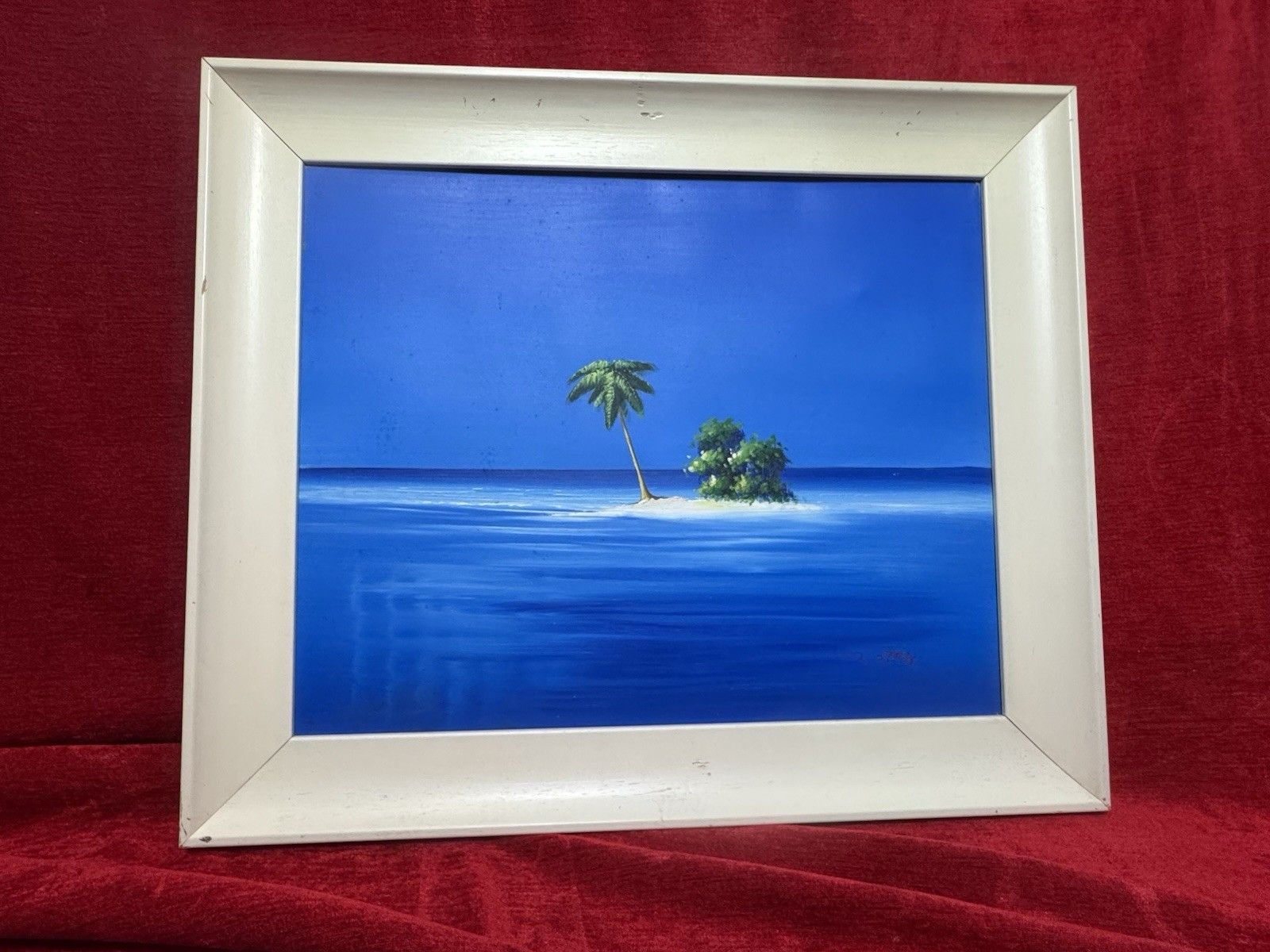photo buy Pair Tropical Paradise Island Beach Scene Oil Paintings Manner Of Henderson Cisz