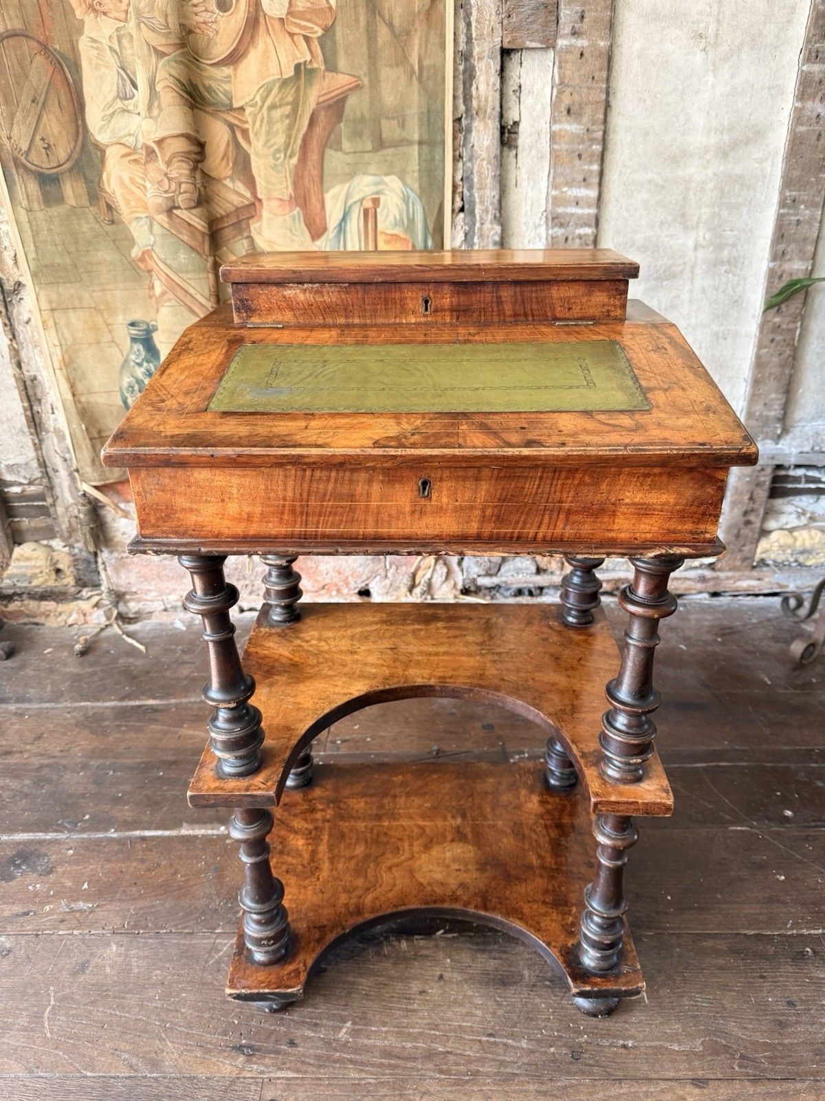 Rare Antique Walnut Burl Inlaid  Lady's Three Tier  Davenport Writing Desk Table photo furniture