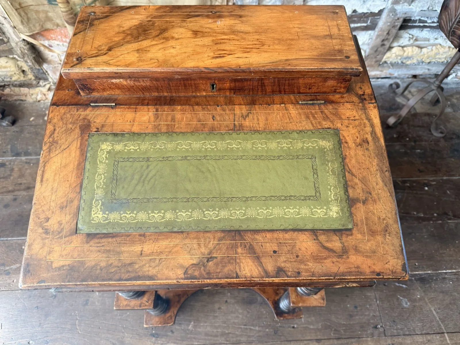 Rare Antique Walnut Burl Inlaid  Lady's Three Tier  Davenport Writing Desk Table photo buy