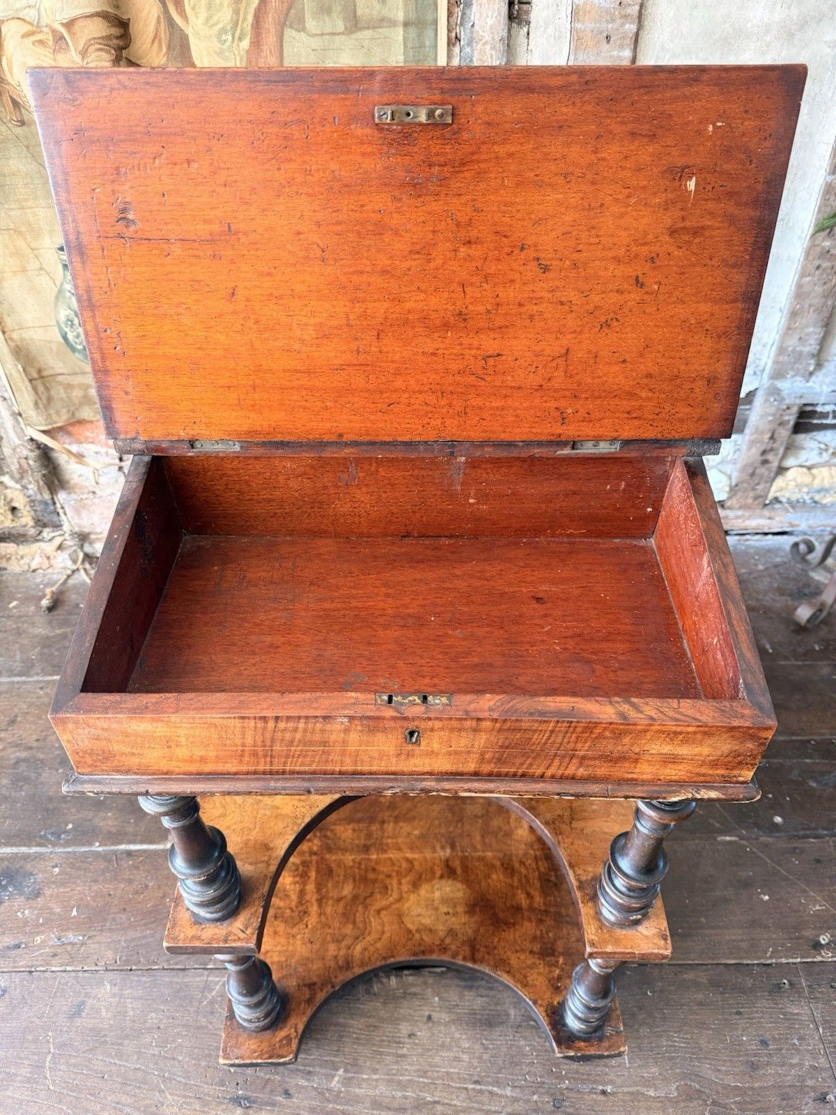 Rare Antique Walnut Burl Inlaid  Lady's Three Tier  Davenport Writing Desk Table photo vintage