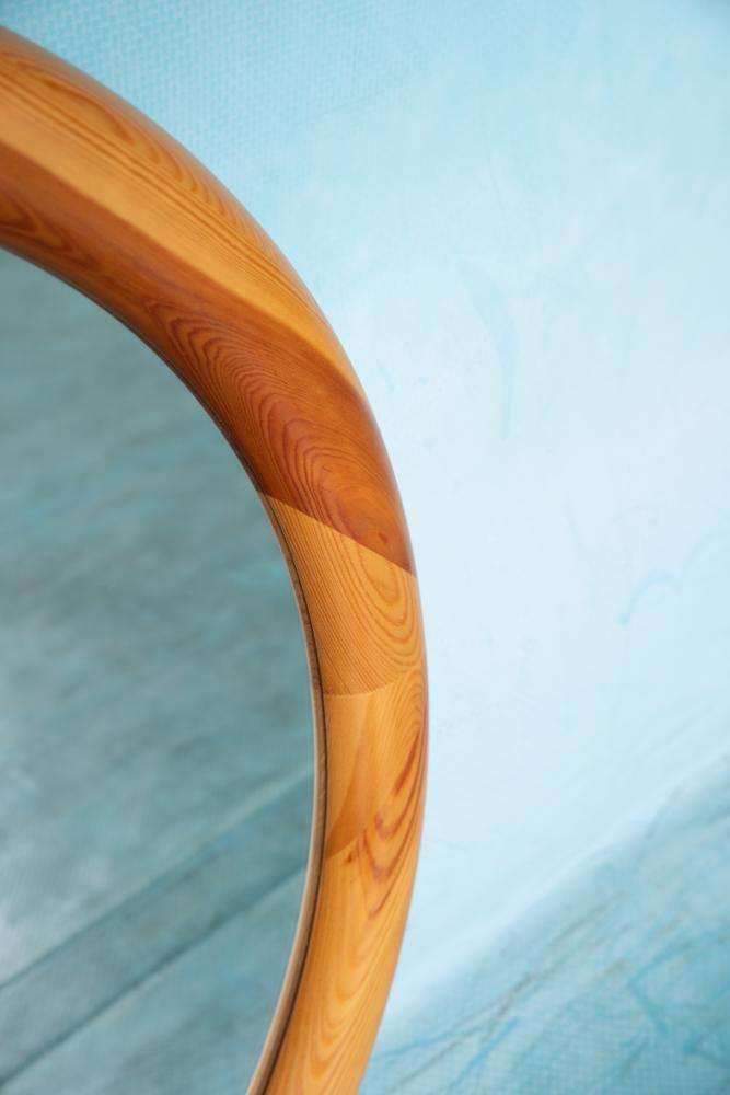 Ronde Houten Spiegel – Glasmaster Markaryd, Zweden, Ca. Jaren 1960 photo Woonaccessoires
