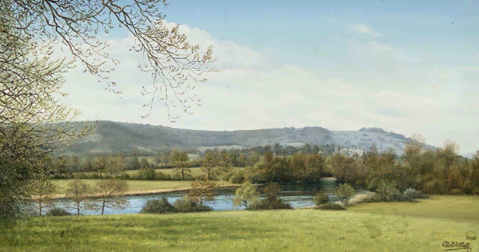 Beautiful English Countryside Landscape Oil Painting Signed Original photo furniture