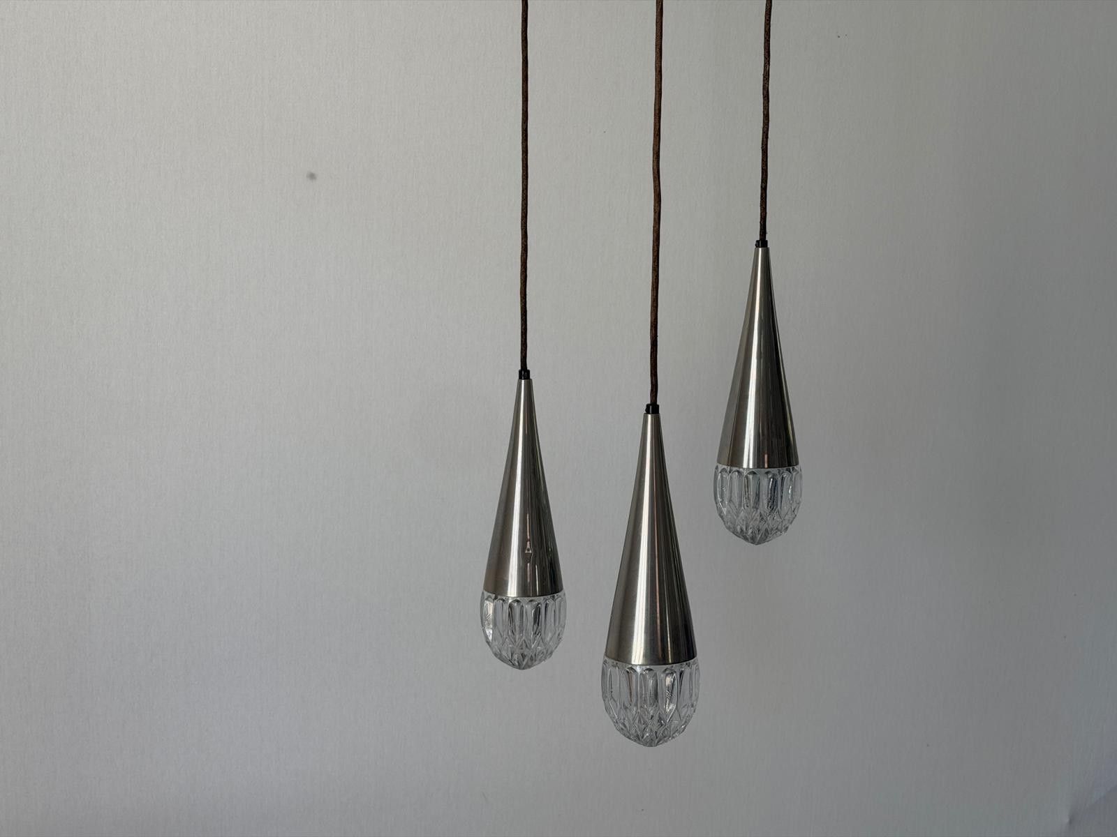 Lighting Crystal Glass And Chrome 3 Shade Cascade Pendant Lamp, 1960s, Germany photo