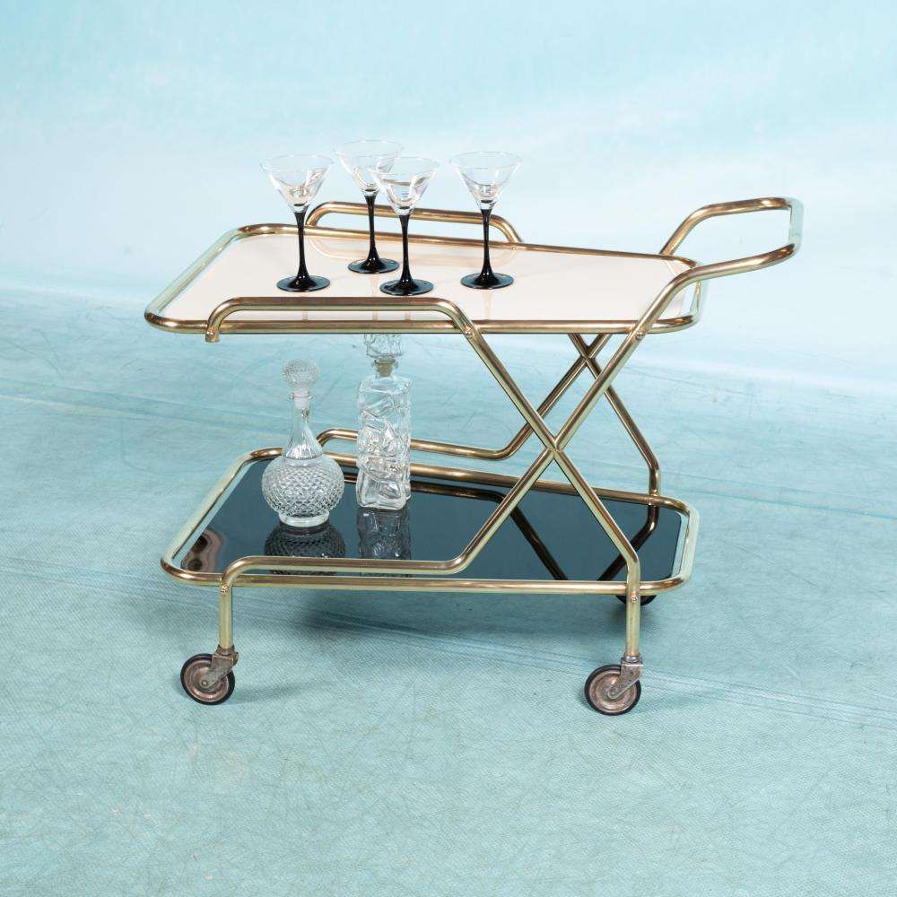 Vintage Brass 60s Serving Trolley, Midcentury Brass Bar Cart photo furniture
