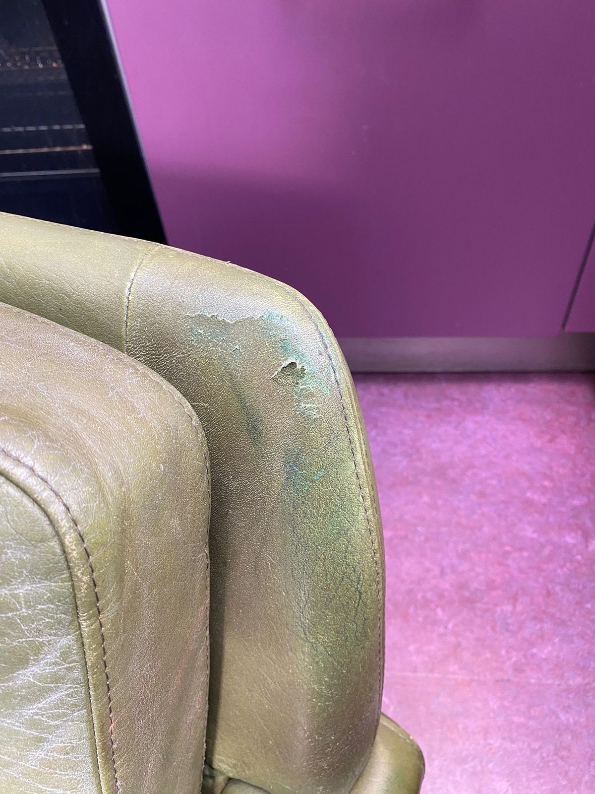 Vintage 1960s Svend Skipper Olive Green Leather Two Seater Sofa photo for sale