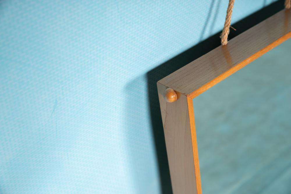 Japandi Houten Spiegel Scandinavisch Jaren 70, Minimalistische Spiegel photo buy