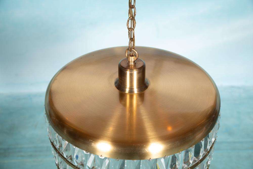 Vintage Glazen Hanglamp, Kristal, Messing, Mid Century Jaren 1960 photo Verlichting