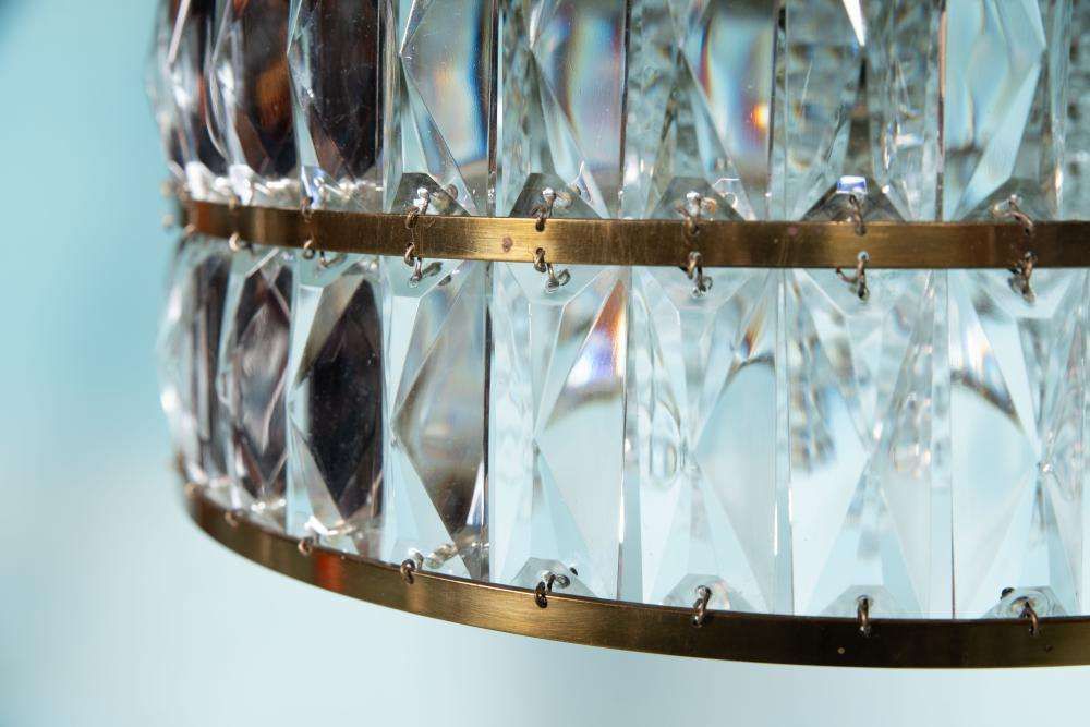 photo buy Vintage Glazen Hanglamp, Kristal, Messing, Mid Century Jaren 1960
