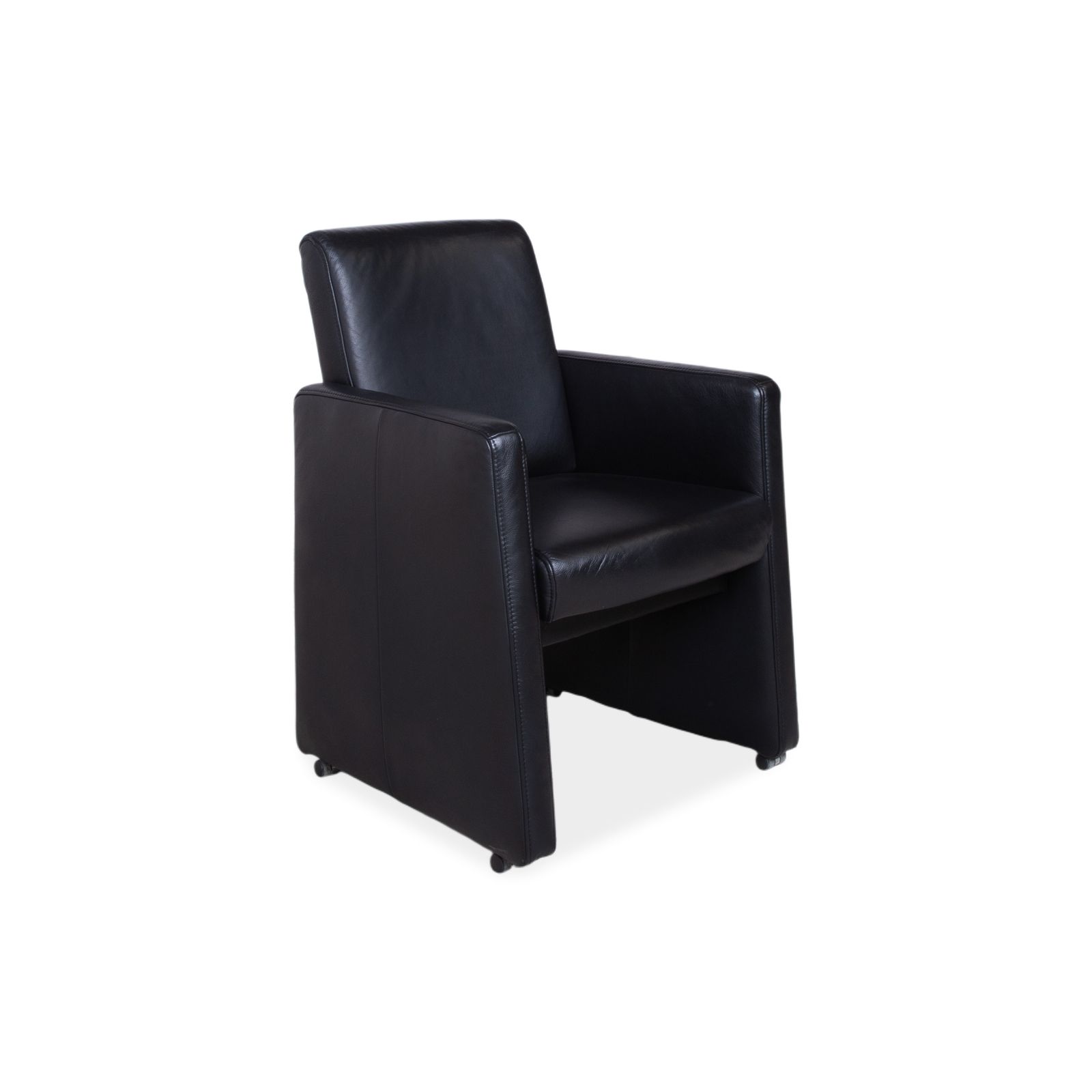 Fauteuil Himolla en cuir noir, avec roulettes photo for sale