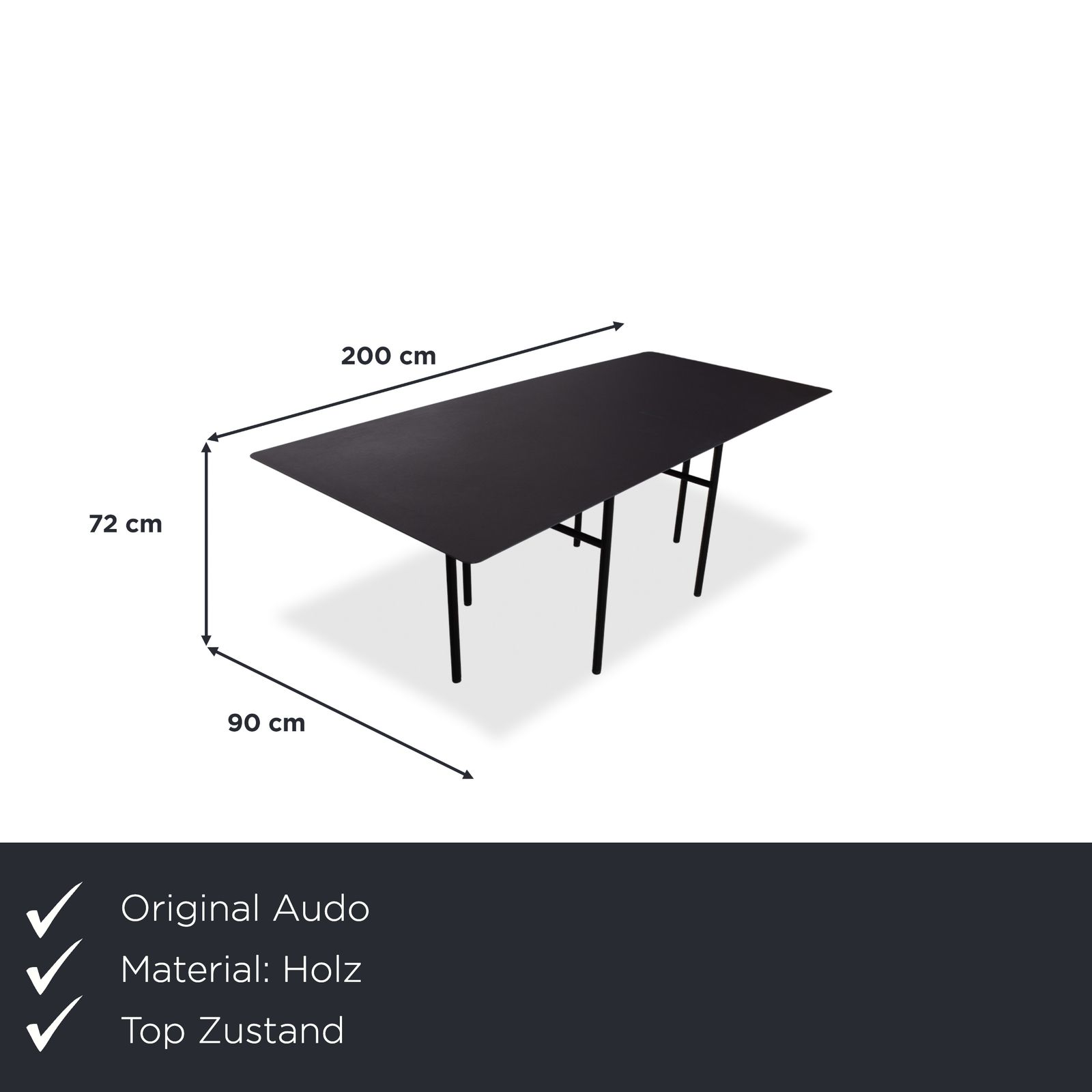 Table à manger Audo Snaregade en bois, noire, 200 x 90 cm photo furniture