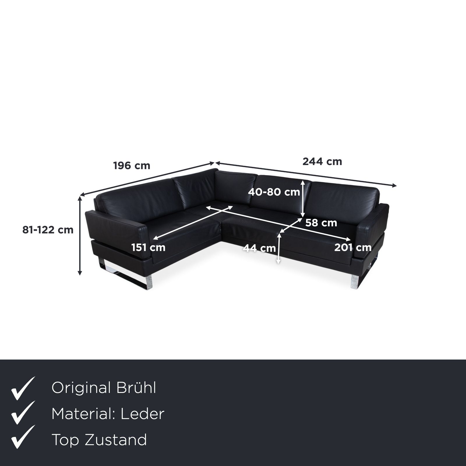 Brühl Alba Leren Hoekbank, Zwart, Manuele Functie photo furniture